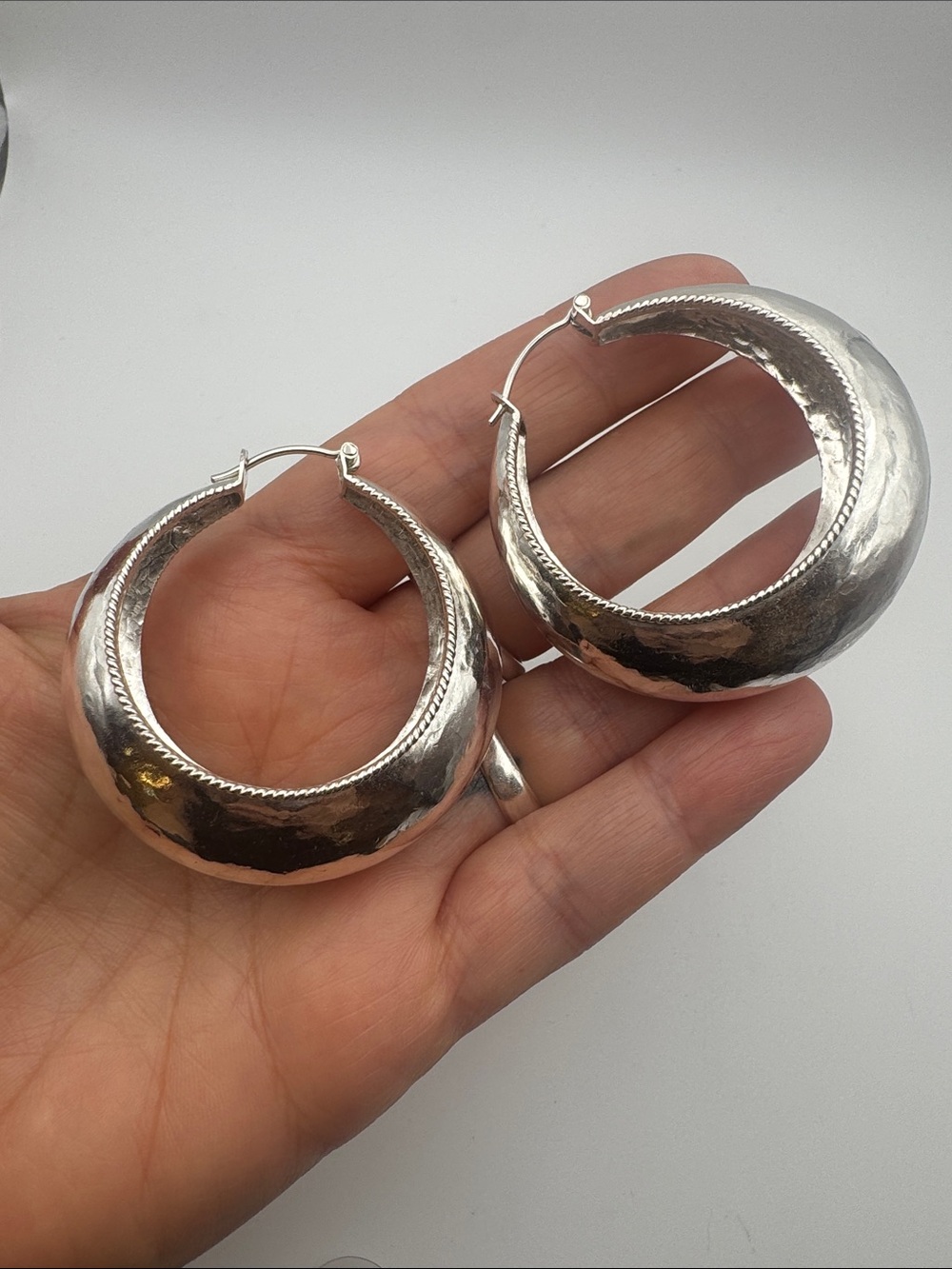 HUGE Solid sterling silver Hammered Hoop Earrings - Classic Women’s Jewelry
